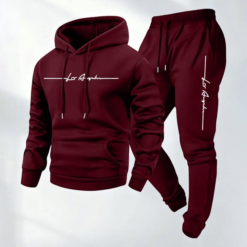 Unisex Hooded Sweatshirt Set With Letter Print Thick Warm Casual Sport Tracksuit Men Women Winter