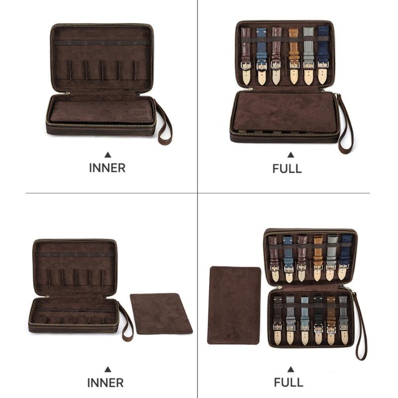 Stylish PU Leather Watch Band Storage Box Holds 12 Straps Flocking Interior Detachable Wrist Strap Designs Daily Use