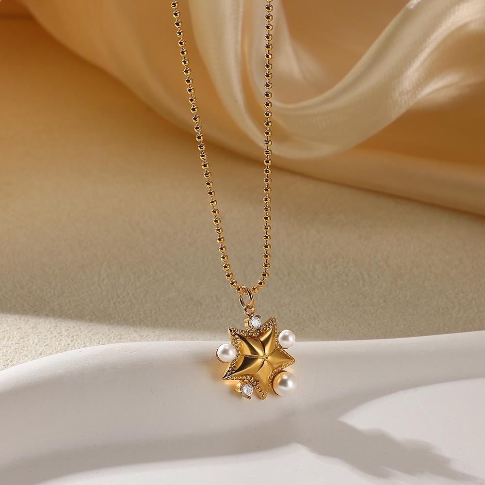 Stainless Steel Floral Pearl Necklace - Luxury Geometric Clavicle Chain