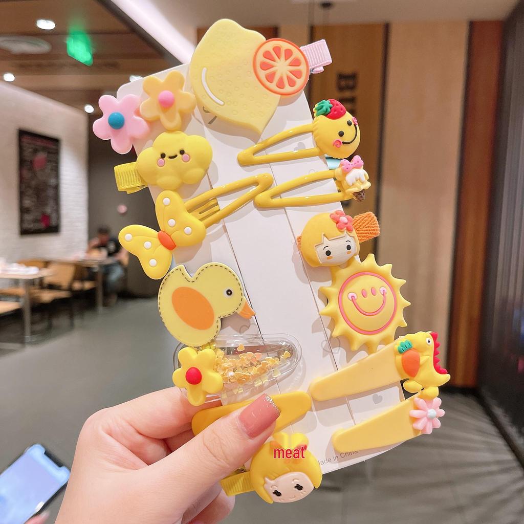 14-Piece Korean Style Cartoon Fruit Hair Clip Set for Kids