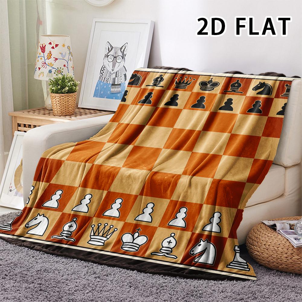 1Pc Chess Print Flannel Blanket,High quality Comfortable for All Seasons,Home Decor,Warmth and Comfort,Perfect for Christmas Gifts