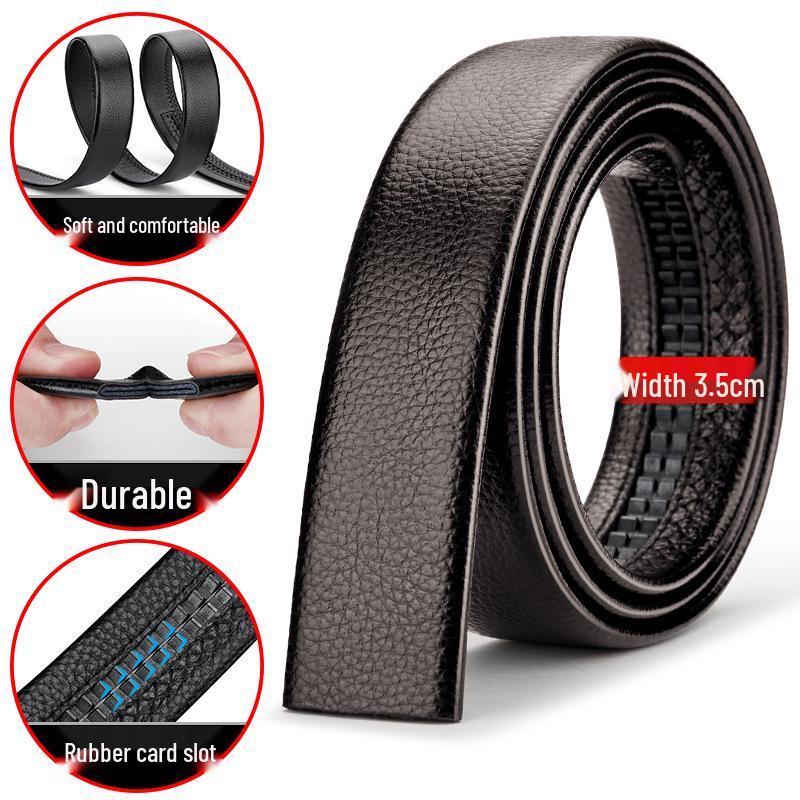Men's Headless Genuine Leather Belt with Automatic Buckle - Fashionable for Business and Casual Wear
