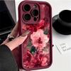 Rosa Blumenölmalerei Handyhülle, Kompatibel mit Apple 13, 15, 16 Pro Max, Sturzfest, Weiches Silikon, Mattes Finish.