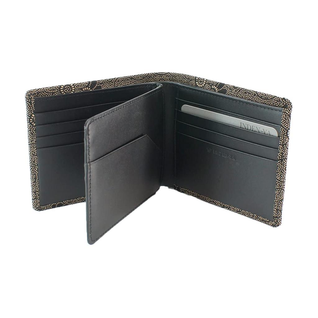 [Inden-ya] Inden Bifold Wallet, Bill Compartment F, No Coin Purse, Deerskin, Black with White Lacquer, Chrysanthemum Pattern, 2009-11-005