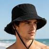 Chapéus de Pescador Masculinos da Moda Chapéu Bucket Dobrável Bob com Aba Larga Proteção Solar com Corda Ajustável no Queixo Chapéus de Praia Pesca Gorras Chapéu