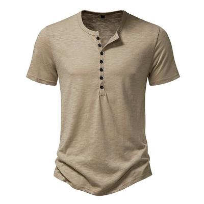 Camiseta de Manga Corta con Cuello Henry de Botones para Hombre Verano Casual Color Sólido Básica