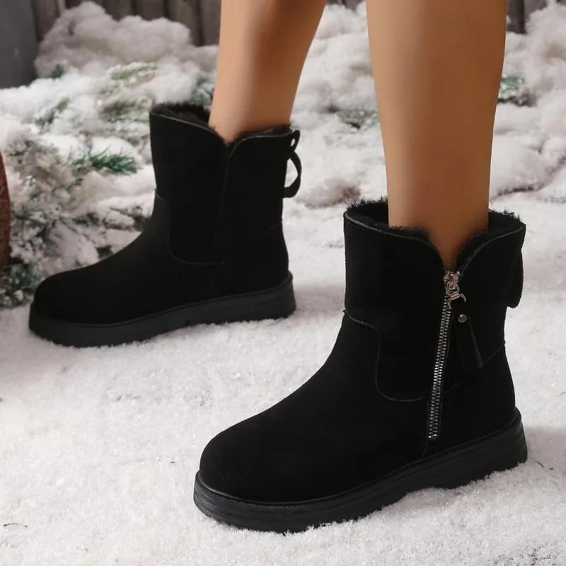Fashion Concise Warm Boots Women 2024 Hot Sale Shoes for Women Ankle Women's Boots Round Toe Low Heel Side Zip Shoes Female Zapatos