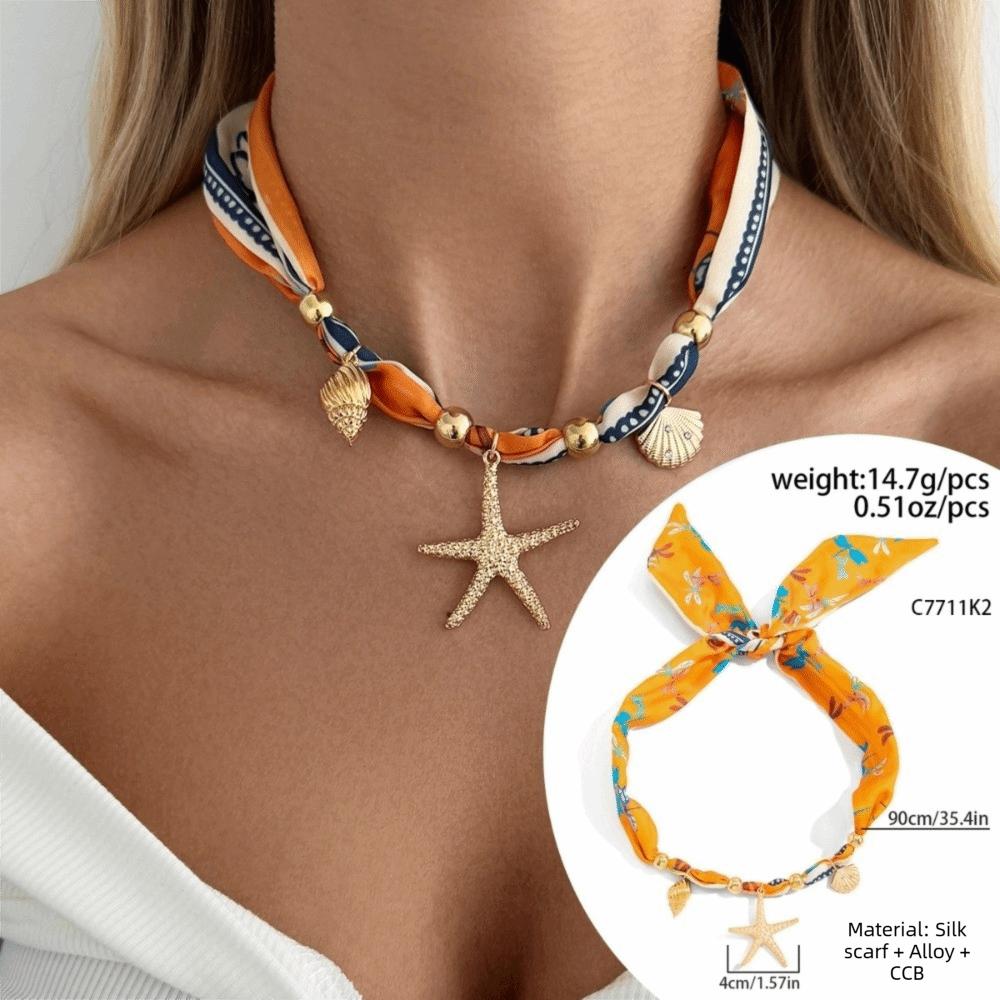 

Shell Charm Bohemian INS Printed Scarf Lightweight Stylish Starfish Shell Trendy Comfortable Vacation Jewelry Beach Outfit