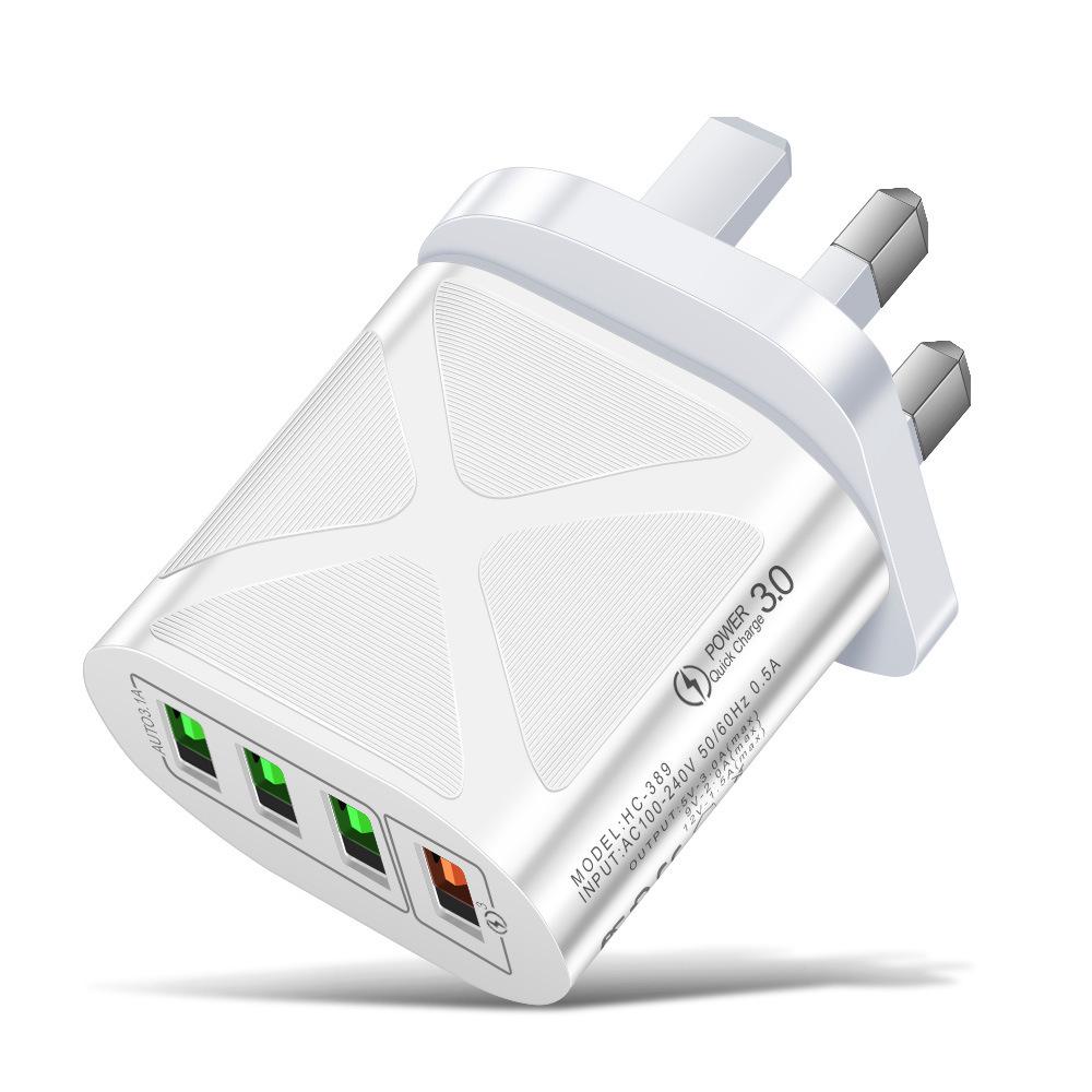 48W QC3.0 4-Port USB Fast Charger with US EU UK Plugs