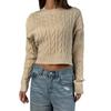 Women's Sweater Fashion Pullover Crew Neck Long Sleeve Short Top Twist Threaded Knitted Sweater Top Women