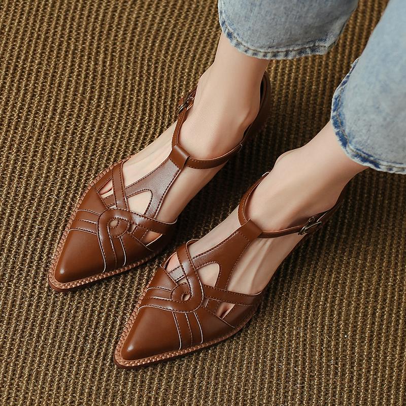 Fashion 2024 Summer Women Shoes Pointed Toe Chunky Heel Shoes for Women Med-Heel Women Sandals Giadiator