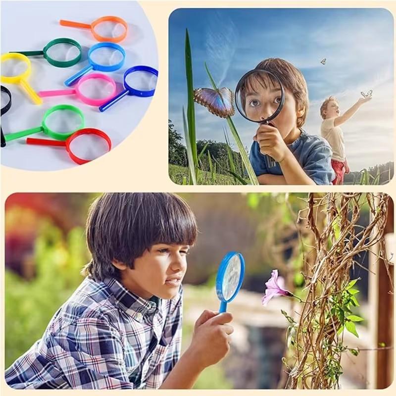 25 Pezzi Lenti d'Ingrandimento Scientifiche Portatili per Bambini 46Cm Multicolore Manico Rotondo Lenti d'Ingrandimento Acriliche Strumento Ottico