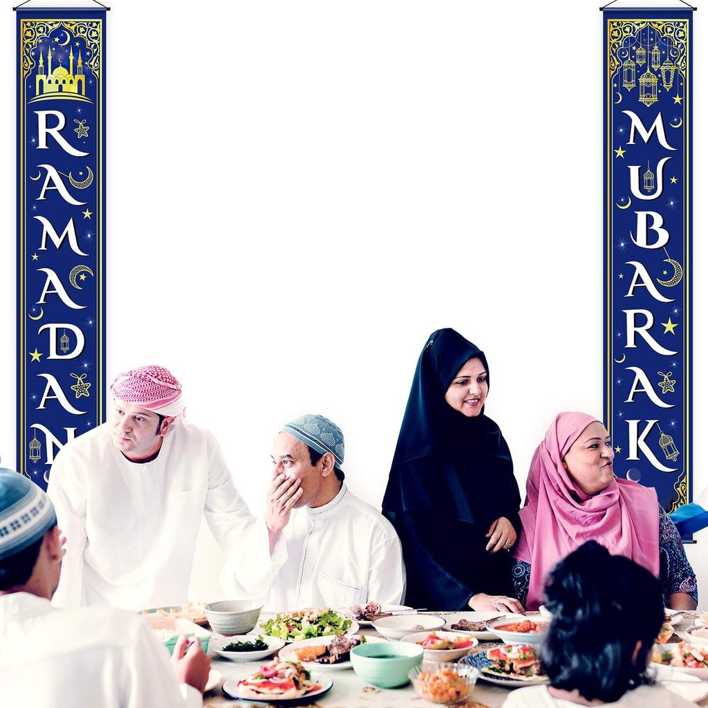 Blulu Ramadan Mubarak Door Banner Ramadan Porch Sign Banner Eid Mubarak Decoration Muslim Hanging Door Decoration for Indoor Outdoor Decor Eid