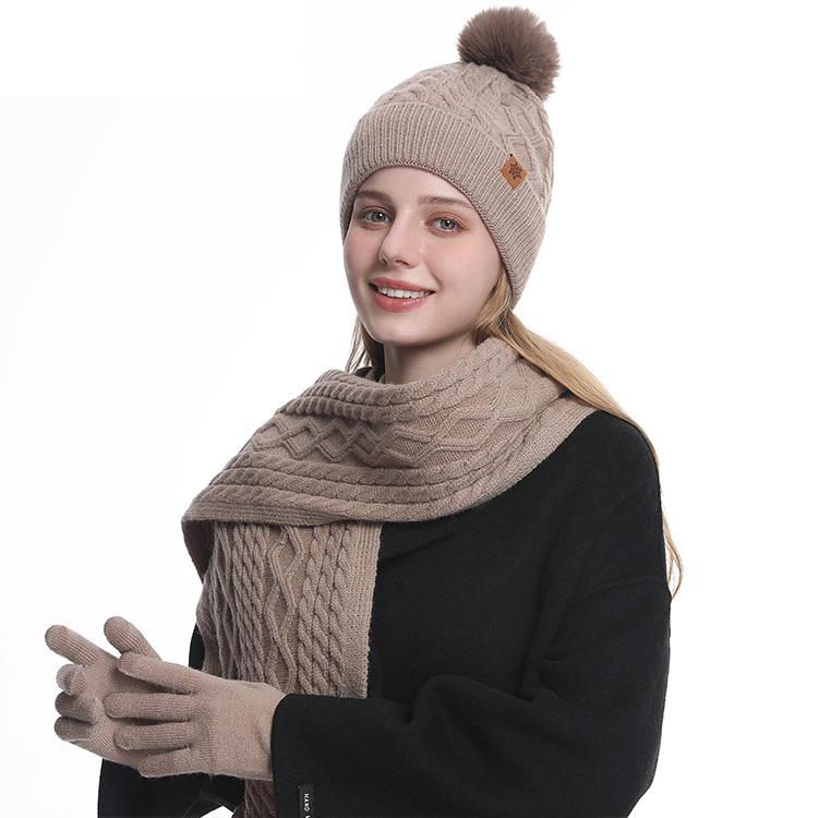 High Quality Winter Knitted Warm Set Custom Logo  Winter Gifts for Men and Women Scarf Beanie Hat and Gloves