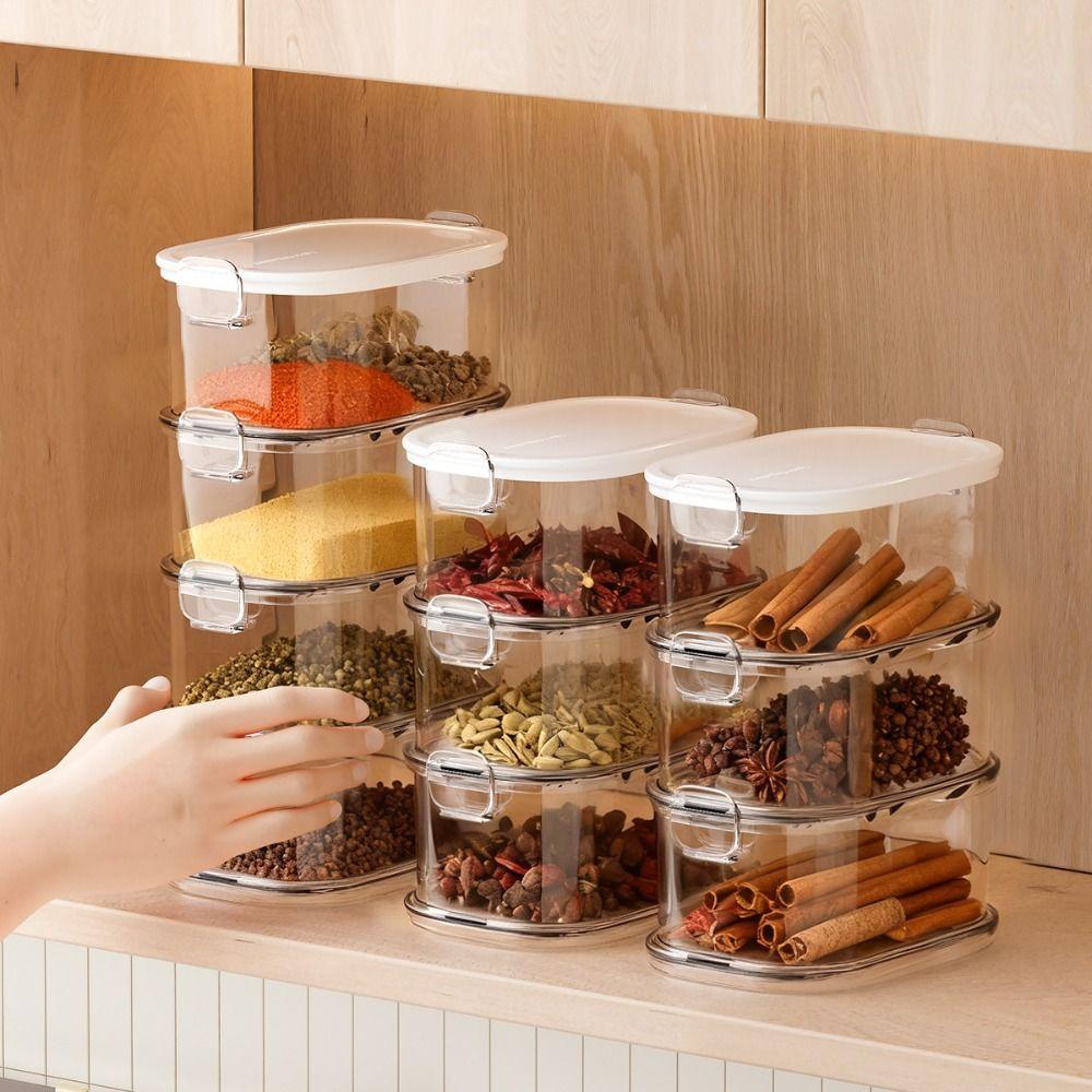 4pcs/Set 2/3/4 Layers Seasoning Jar Stackable Storage Case Household Spice Container Picnic Camping