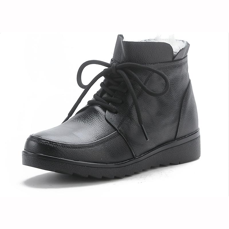 Women Snow Boots Vintage Natural Wool Fur Winter Warm Ankle Boots Women Flat Mother Shoes Mom Soft