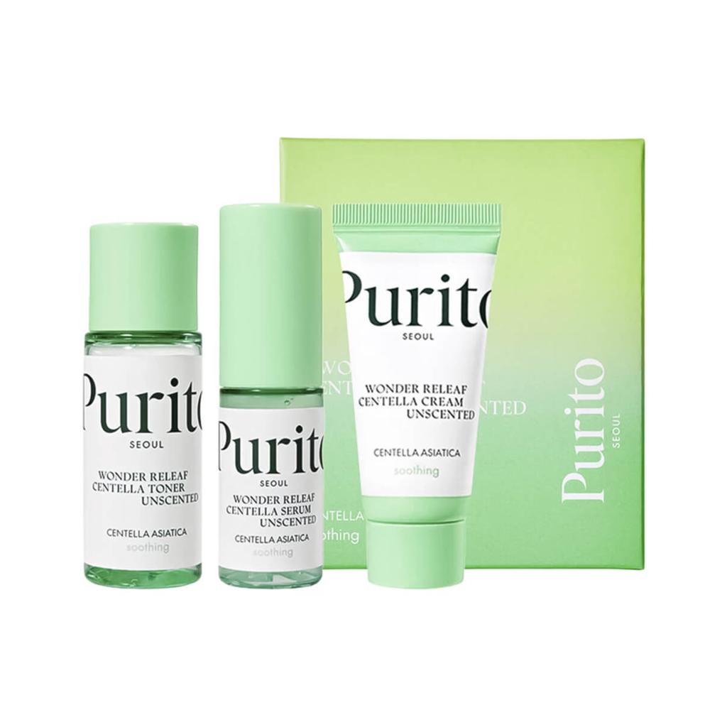 Purito Wonder Releaf Centella Mini Kit Unscented / Vegan, Cruelty-free, Moisturizing, Korean Cosmetics, Kbeauty