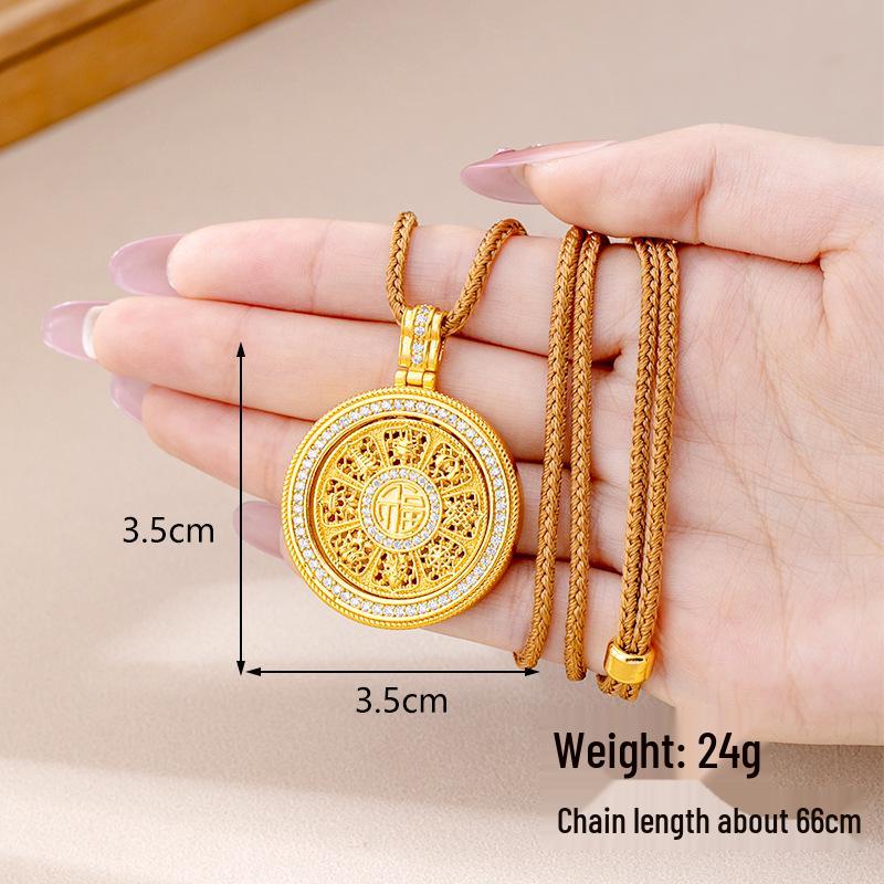 Ancient Gold Sand Eight-Treasure Compass Blessing Necklace - Chinese Retro Copper Alloy Jewelry