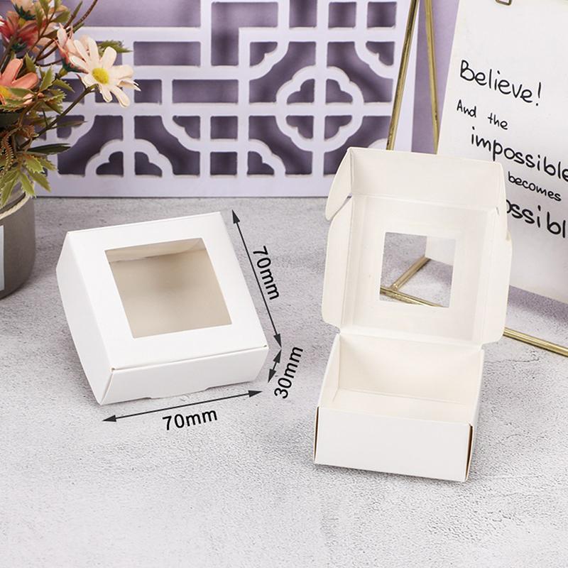 10 Pcs Square White/Kraft/Black Window Packaging Boxes, Various Sizes, Wedding Party Gifts, Handmade Soap Chocolate Flat Boxes