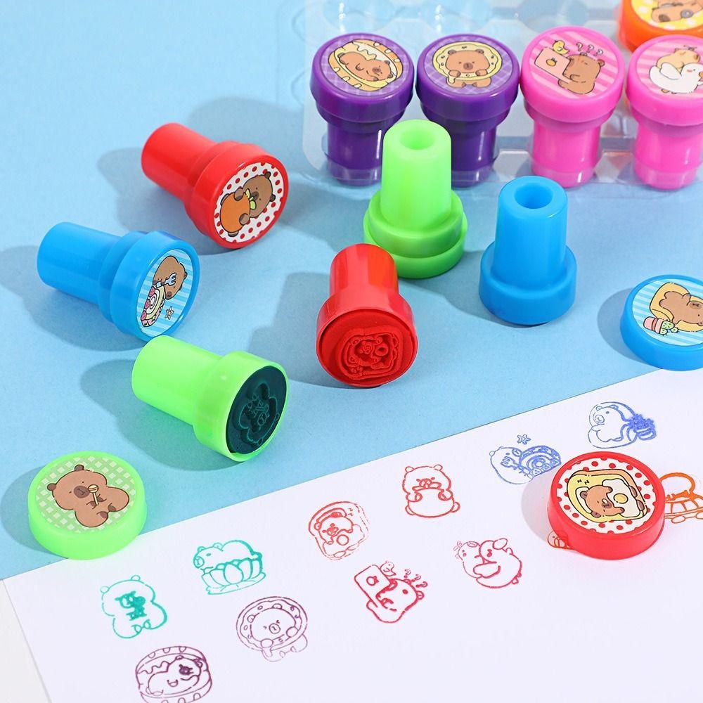 12PCS/Set Plastic Self-ink Seal Capybara Patterns Photo Album Stamp Graffiti Stamped Toys  Students