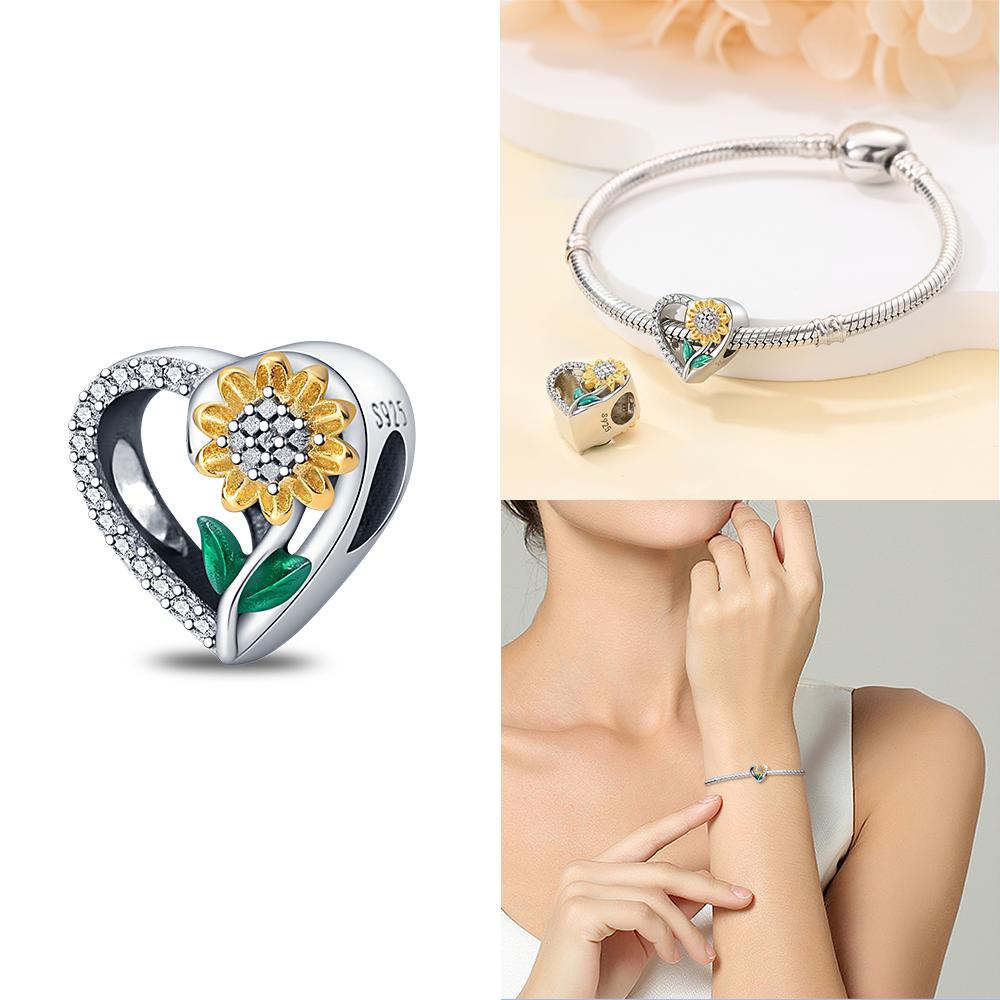 Charm Bead Charms Copper Authentic Heart Plant Lily of The Valley Rose Shamrock Bead Charms Compatible With Bracelets Jewellery Women Diy Gift