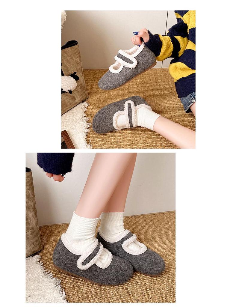 Comfortable Women's Furry Mary Jane Shoes for Autumn/Winter - Versatile, Solid Color, Cotton-Enhanced, Ideal for Home, Outdoor, and Commuting.