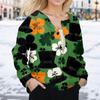 Women's Stylish St. Patrick Print Long Sleeve  Fleece Cardigan Button Jacket