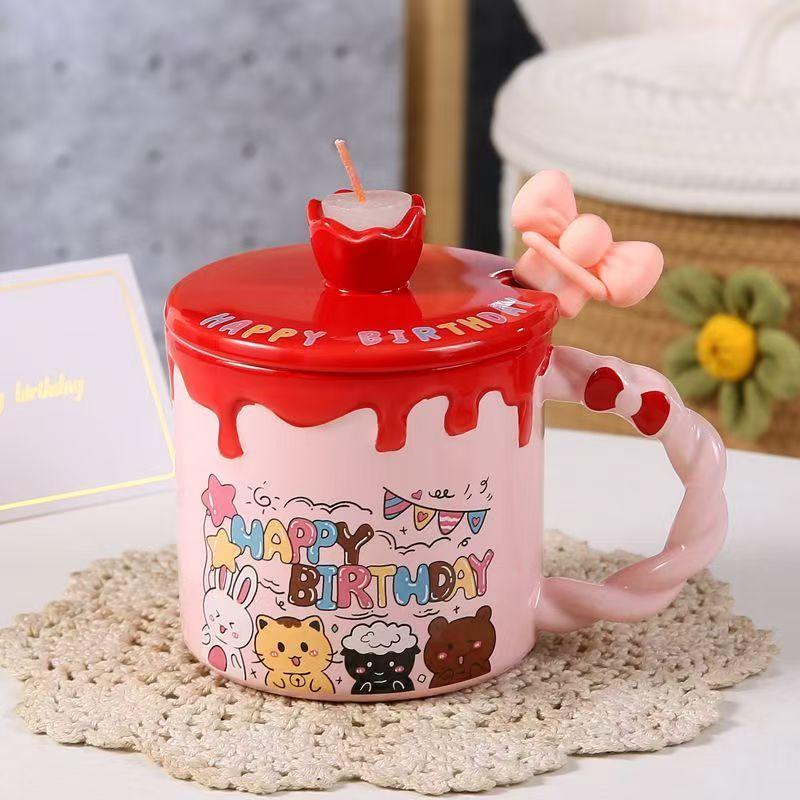 

Birthday Candle Water Cup, Cake Gift Ceramic Cup, Birthday Gift Mugs Coffee Cups for Male Girlfriend Drinkware 301-400ml