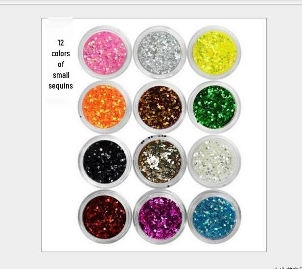 Nail Art 12-Color Glitter Caviar Set with Gold & Silver Foil
