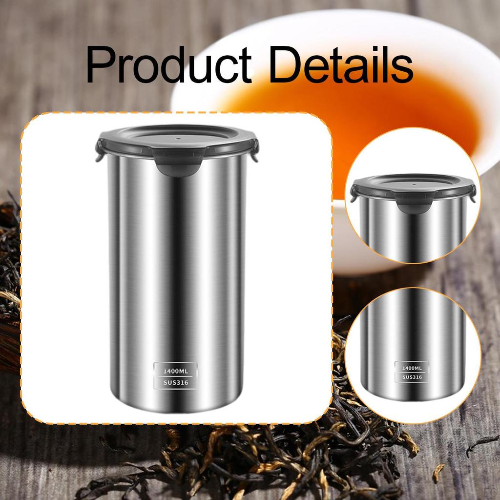 Food Storage Canister Portable Multipurpose Stainless Steel Sealed Jar for Tea