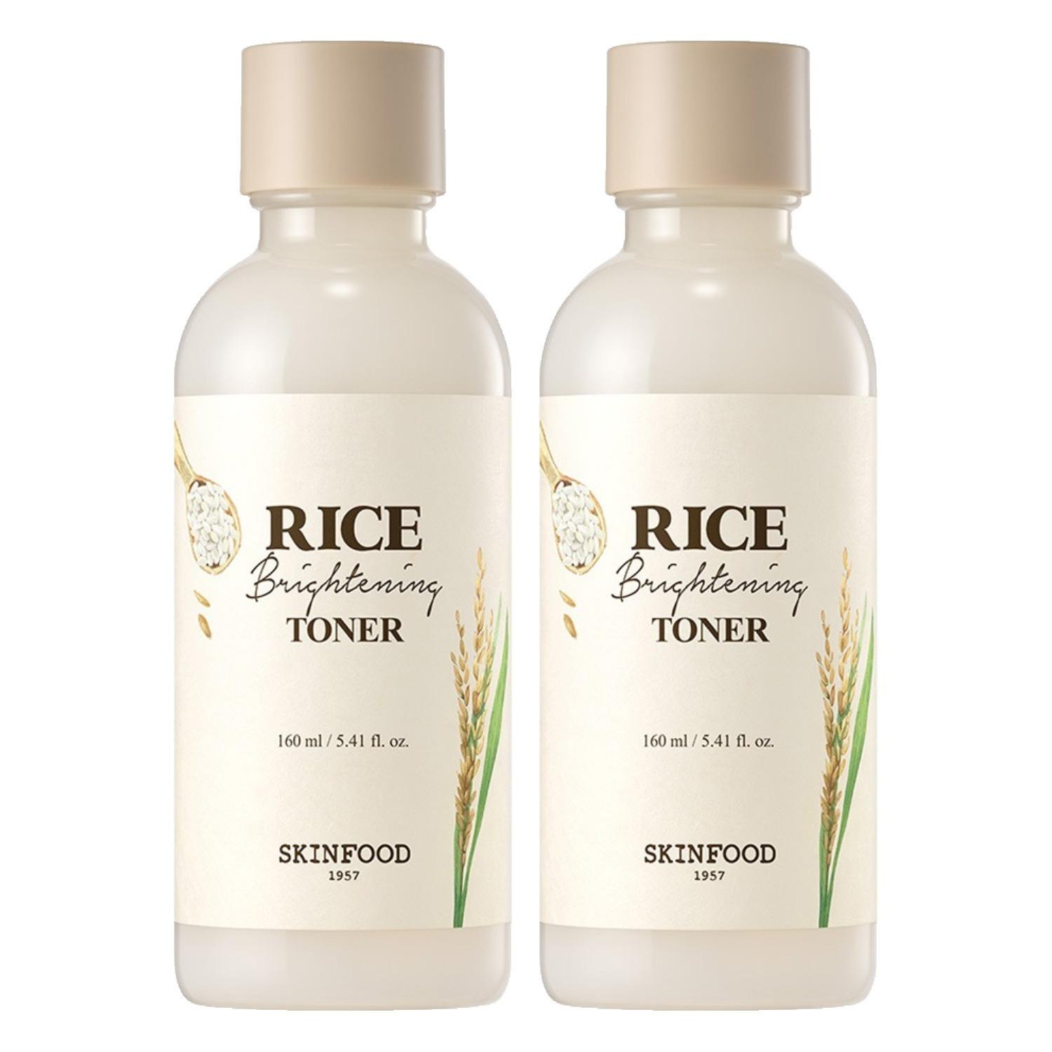 SKINFOOD Rice Daily Brightening Toner 160ml (2-Pack) - Hydrating & Illuminating Facial Toner - Radiant Korean Skincare Bundle