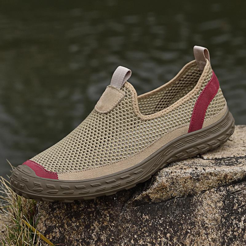 

Летние дышащие сетчатые мужские кроссовки слипоны для улицы, повседневная обувь для мужчин, мягкие внедорожные мужские походные ботинки, размер 38-44 38 бежевый