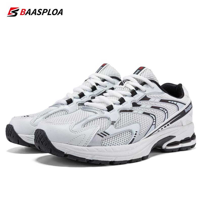 Bassploa Herren Laufschuhe Mode Retro Mesh Oberfläche Atmungsaktiv Anti-Rutsch Verschleiß Leichte Männer Outdoor Freizeit Sport Herrenschuhe