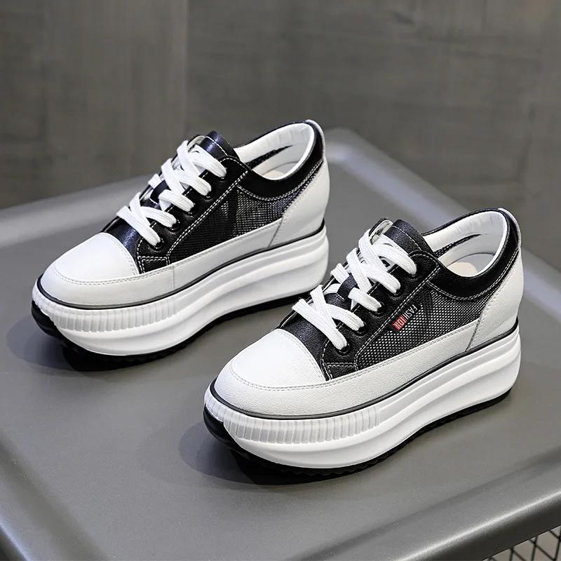 8CM Genuine Leather Women Casual Shoes 7cm Platform Wedge Female Women Sneakers Chunky Spring Autumn Shoes Summer