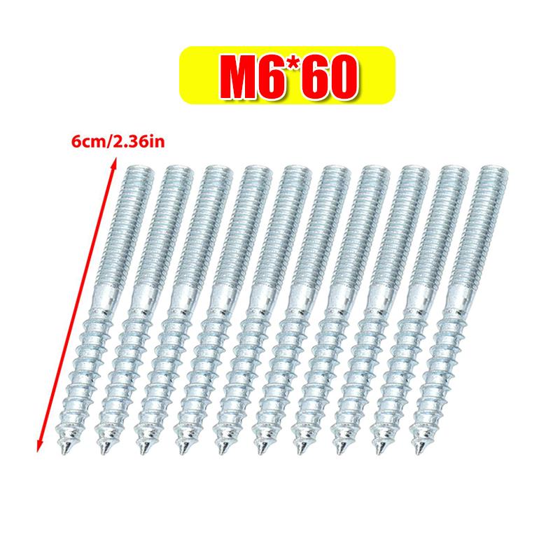 

50/10x Double Head Hanger Bolts Heavy Duty Metal Self-Tapping Threaded Rods Screw For Wood Furniture Joint Hardware Accessories 10PCS