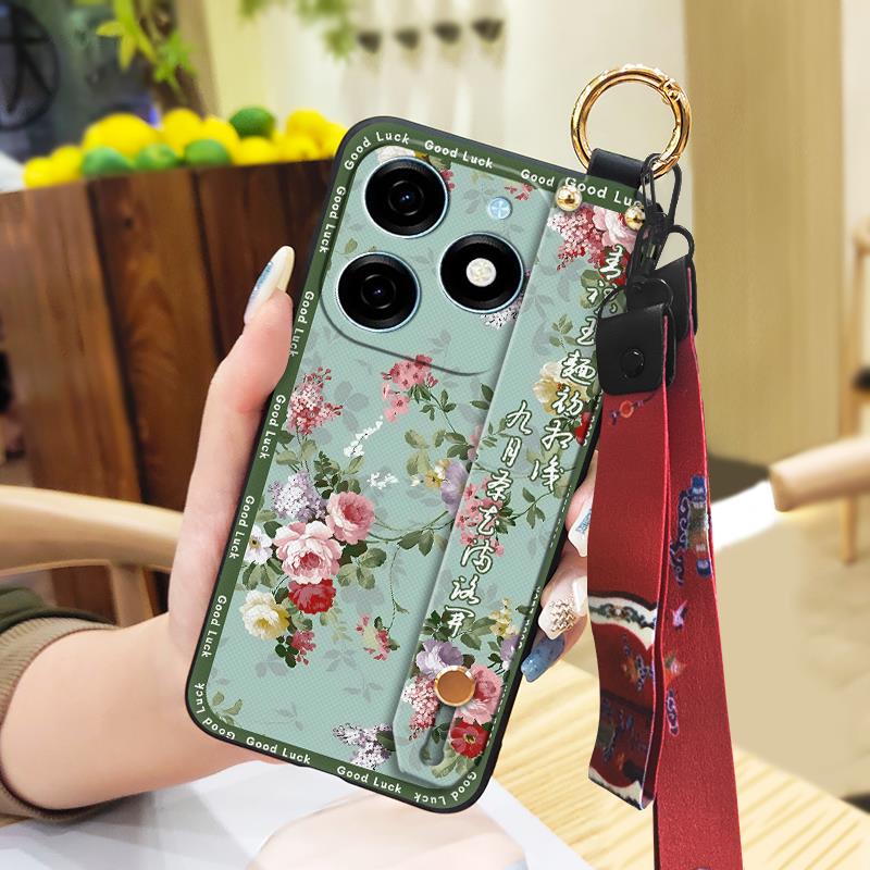 Soft case Fashion Phone Case For Tecno Spark20/KJ5 Lanyard Waterproof Ring Wrist Strap Back Cover Silicone Shockproof