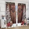 Christmas Santa Claus Curtains Set Polyester Festive Red Bedroom Doorway Drapes, Landscape and Flowers Design for New Year Decor