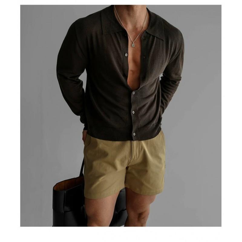 Mens Polo Cardigan 2026 Fall Lightweight Breathable Slim Fit Casual Top Teens
