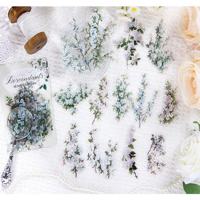 30Pcs/Set Waterproof Vintage Pet Plant Flower Stickers For Diy Crafts Scrapbook Photo Album Decoration