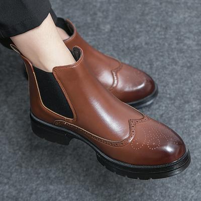 Luksusowe brytyjskie brogsy grube robocze Chelsea wysokie buty codzienne skórzane męskie designerskie buty biznesowe dla mężczyzn botki obuwie