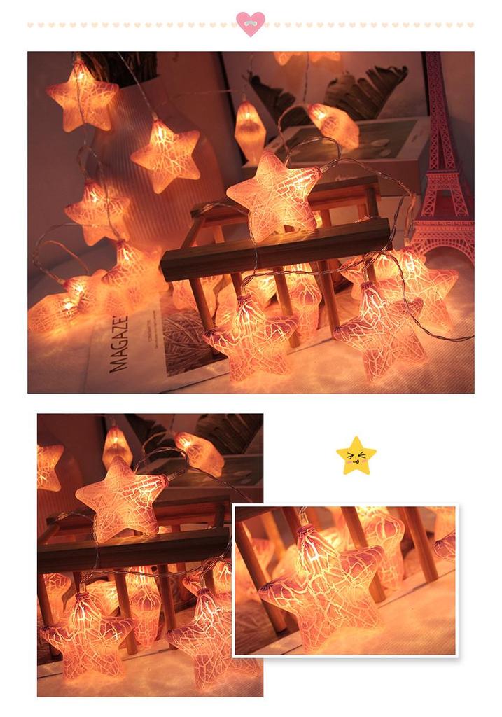 Nordic Style LED Star String Lights - Battery Operated, Cracked Design, Colorful Small Lights