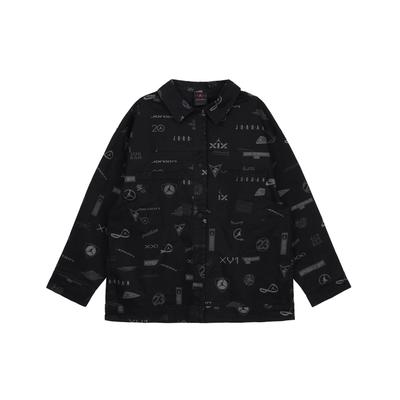 Printed Loose-Fit Shirt-Style Long-Sleeve Jacket Women Outerwear Black DX0385-010
