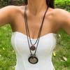 Vintage Runt trähänge Långlagerhalsband Kreativt Handgjorda Retro PU-läderrep Tröja Kedja Halsband Par Smycken