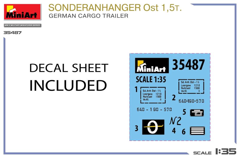 Miniart Scale Sonderlan Hangar Ost German Cargo Trailer Plastic Model Kit MA35487 1/35 1.5-Ton (Truck)