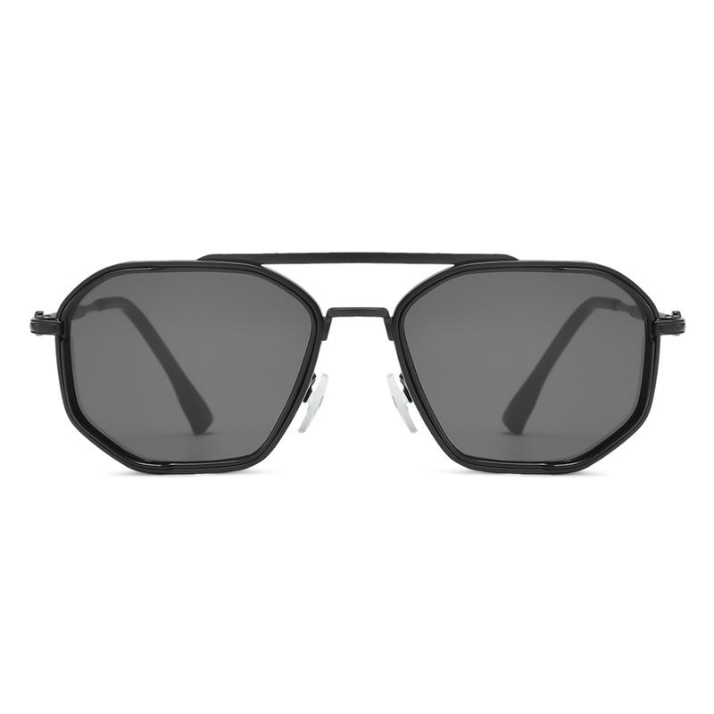 Double beam metal punk sunglasses men's, women's retro ins style European and American ink polygon personalized glasses