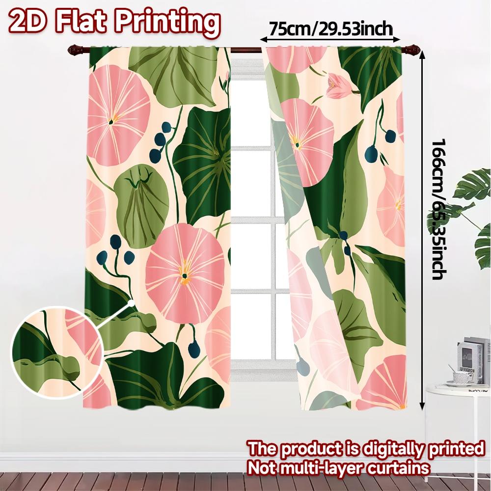 2D Flat Printing  JIT 2pcs   Curtains (Without Rod) Floral Curtain Bliss Chic Contemporary Curtains Versatile Fabric Curtains Home