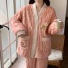 Soft Coral Fleece Pajama Set Women Winter Warm Thick Long Sleeve Lounge Wear Outfit