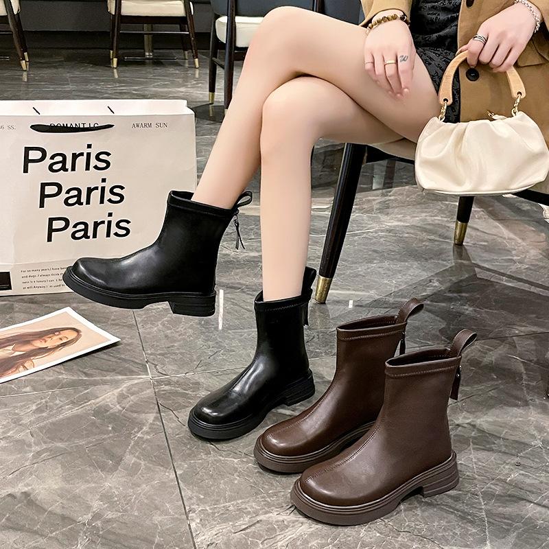 Women'S Shoes Autumn Winter Ankle Boots Women Luxury Designer Round Toe Back Zippers Fashion Leather Short Booties Plus Size 41
