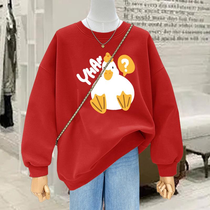 2025 autumn and winter new crew neck design cartoon fashion versatile velvet thickened sweater women's base
