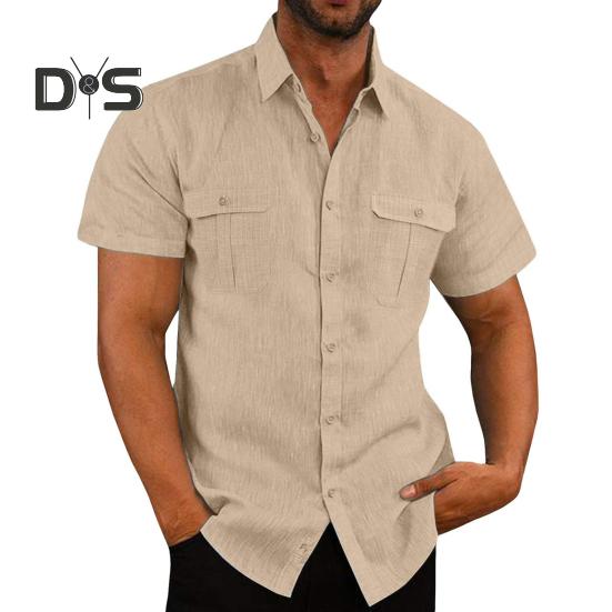 

Мужская летняя рубашка, сплошной цвет, однобортный, свободные нагрудные карманы, отложной воротник, короткие рукава, мягкий дышащий легкий кардиган, формальный кардиган на пуговицах XL